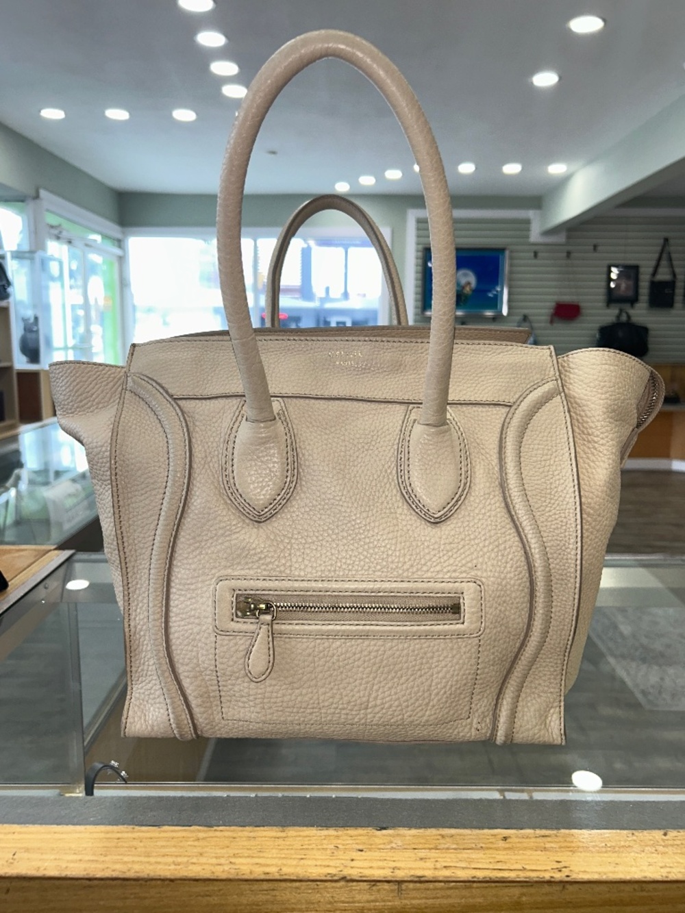 Pre Owned Celine Micro Luggage Handbag in Drummed Calfskin